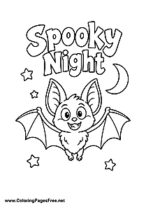 Spooky Night Cute Bat Under the Moon Coloring Page