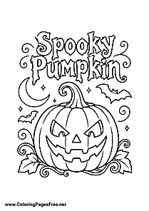 Spooky Pumpkin Lantern and Moon Coloring Page