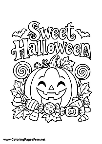 Sweet Halloween Pumpkin and Candies Coloring Page
