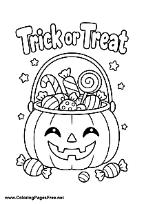 Trick or Treat Pumpkin Basket Full of Candy Coloring Page