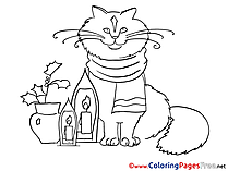 Cat New Year free Coloring Pages