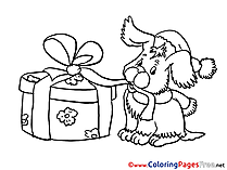 Dog with Present Coloring Pages New Year