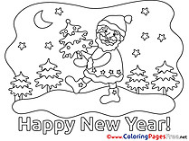 Night for Kids New Year Santa Claus Colouring Page