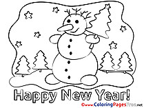 Snowman Kids New Year Coloring Pages