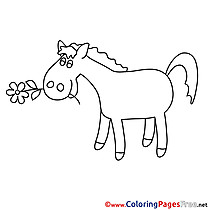 Flowers Horse Kids free Coloring Page