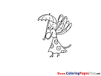 Dragonfly with Umbrella Coloring Sheets download free