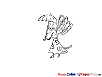 Dragonfly with Umbrella Coloring Sheets download free