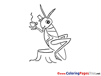 Grasshopper Cup of Tea Children Coloring Pages free