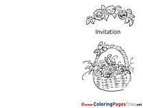 Basket with Flowers Invitation free Coloring Pages