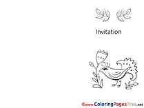 Bird Flowers Children Invitation Colouring Page