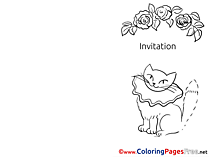 Cat Invitation Colouring Sheet free Roses