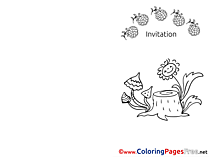 Mushrooms Kids Invitation Coloring Page