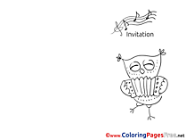 Owl plays Accordion Invitation Coloring Pages download