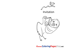 Stork for Kids Invitation Colouring Page