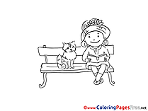 Cat with Girl for Children free Coloring Pages