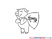 Piggy Bag Money printable Coloring Pages for free