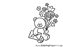 Bear Mother's Day Flowers Coloring Pages free