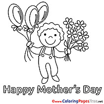 Boy Balloons Flowers printable Mother's Day Coloring Sheets