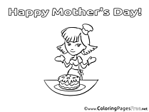 Cake Girl Kids Mother's Day Coloring Page