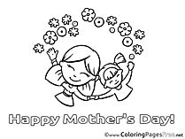 Kids Flowers Mother's Day Colouring Page