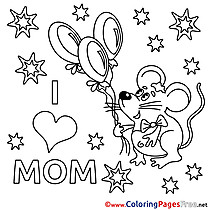 Mouse Balloons Colouring Page Mother's Day free