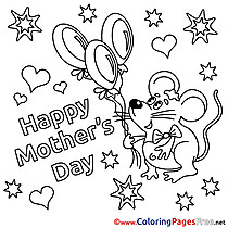 Mouse Holiday for Kids Mother's Day Balloons Colouring Page