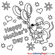 Mouse Holiday for Kids Mother's Day Balloons Colouring Page
