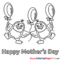 Penguins Balloons free Colouring Page Mother's Day