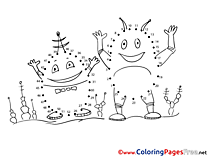 Aliens Kids Painting by Number Coloring Pages