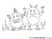 Aliens Kids Painting by Number Coloring Pages