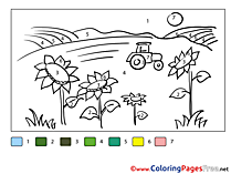 Field Sunflowers Kids Painting by Number Coloring Page