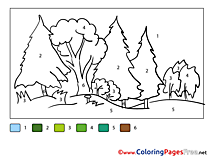 Forest Kids Painting by Number Coloring Pages