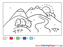 Mountains Children Painting by Number Colouring Page