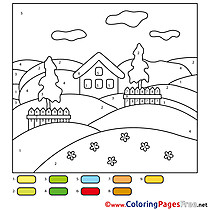 Painting by Number Farm printable Coloring Sheets