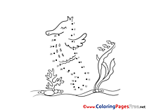 Sea Horse for Kids Painting by Number Colouring Page