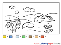 Village for Kids Painting by Number Colouring Page