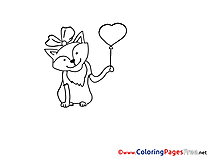 Cat Balloon Party download Colouring Sheet free