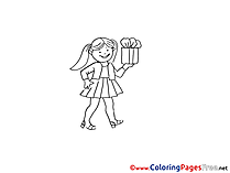 Gift Girl Party for Kids printable Colouring Page