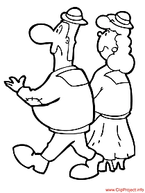 Cartoon people couple coloring page for free