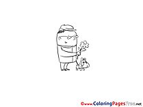 Flower Colouring Sheet Man with Dog download free