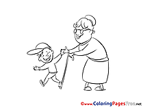 Grandmother with Boy download Colouring Sheet free