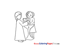 Children Christening Priest Colouring Page