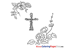 Flowers Kids Cross Christening Coloring Pages