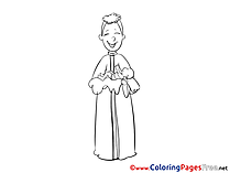 Kids Christening Coloring Page Priest