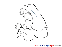 Mother for Kids Christening Colouring Page