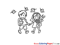 Autumn School for Kids printable Colouring Page