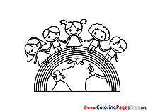 Rainbow Kids Earth download Colouring Sheet free