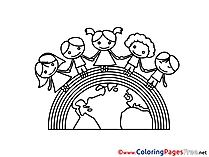Rainbow Kids Earth download Colouring Sheet free