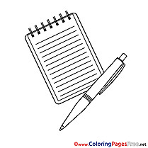 School Notepad Pen free Colouring Page download