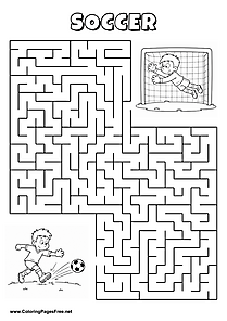 Printable Maze 'The goalkeeper is racing for the way to the loose ball'